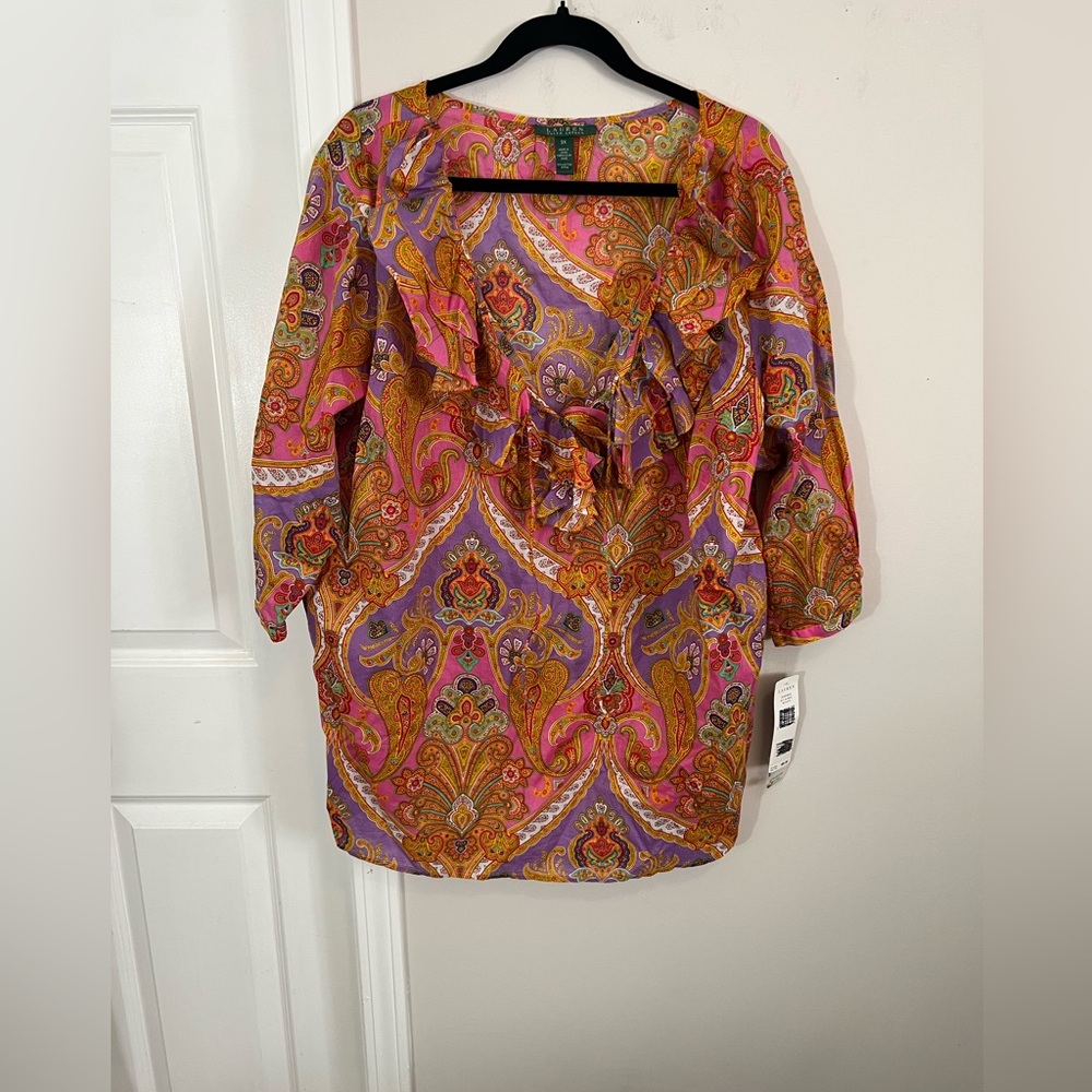 NWT Lauren Ralph Lauren Pink and Orange Paisley Blouse,3X